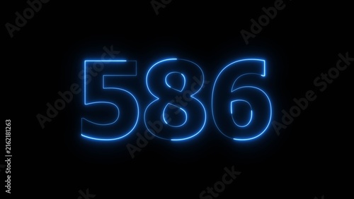 Abstract beautiful blue color neon 586 number icon illustration. Glowing neon countdown number sign background.