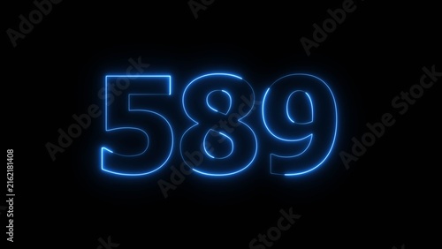 Abstract beautiful blue color neon 589 number icon illustration. Glowing neon countdown number sign background.