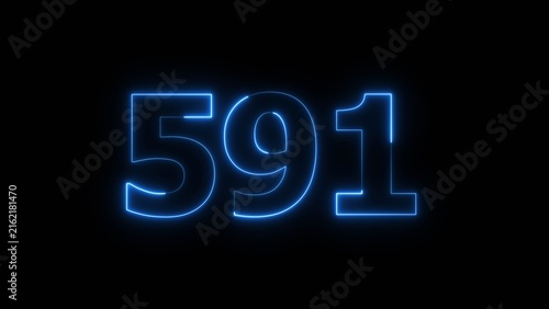 Abstract beautiful blue color neon 591 number icon illustration. Glowing neon countdown number sign background.