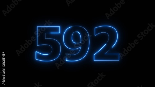 Abstract beautiful blue color neon 592 number icon illustration. Glowing neon countdown number sign background.
