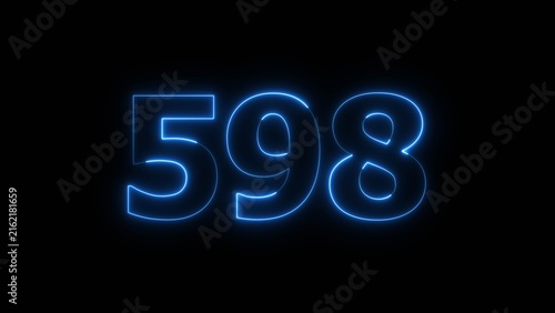 Abstract beautiful blue color neon 598 number icon illustration. Glowing neon countdown number sign background.