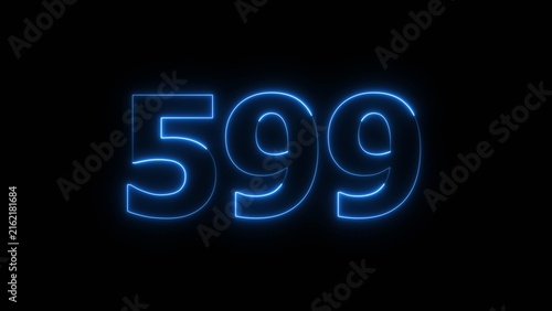 Abstract beautiful blue color neon 599 number icon illustration. Glowing neon countdown number sign background.