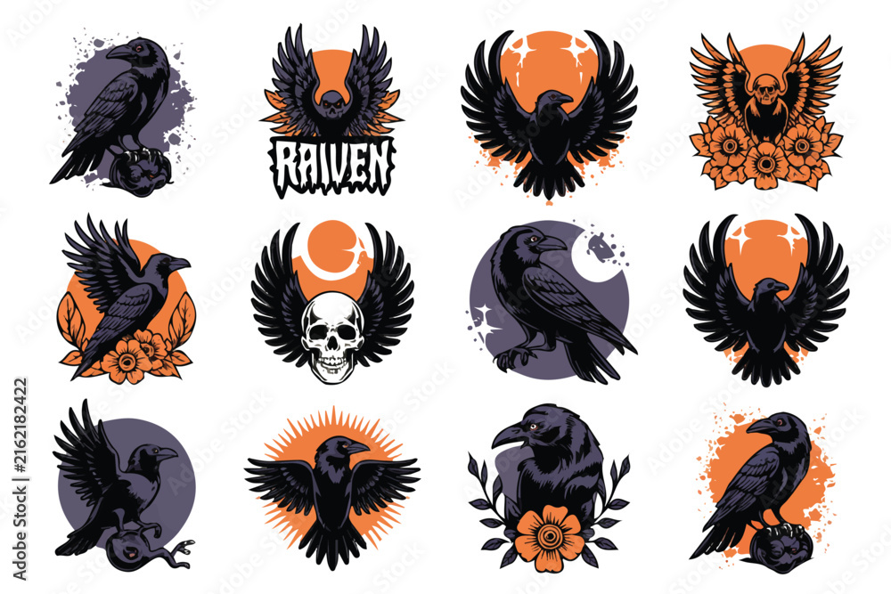 Naklejka premium Raven Collection vector illustration isolated on white background