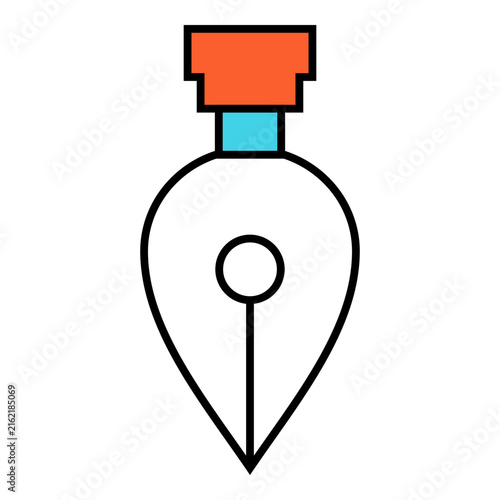 Colorful outlined location marker with a pointed base, circular center detail, and decorative cap, representing navigation, mapping, location, and direction.