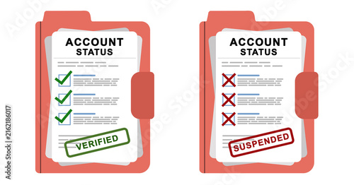 Account Status Verified and Account Status Suspended Status Stamps for Security, Authentication, and Access