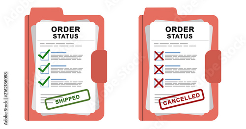 Order Status Shipped and Order Status Canceled Stamps for Shipping, Delivery, and E-commerce