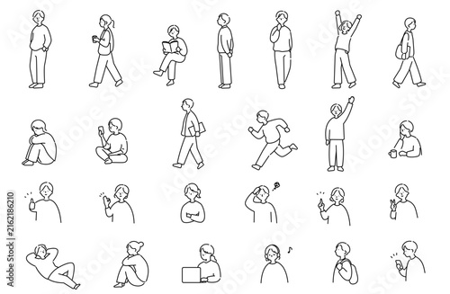 シンプルな線画の人物セット