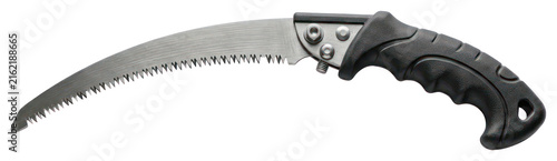 Bild auf Leinwand Folding Pruning Saw with Curved Blade Isolated on White