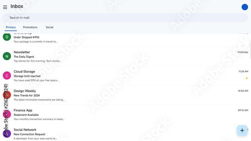 Digital email interface displaying a list of unread messages and incoming communication alerts