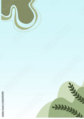 Quadro su tela Serene Abstract Green Foliage and Organic Shapes Background with Smooth Blue Gra