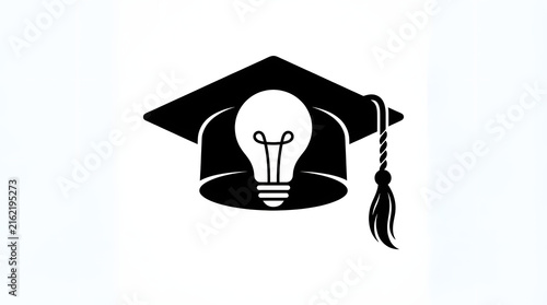 Graduation cap icon with light bulb concept for smart education creative idea and knowledge logo vector illustration