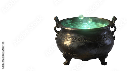Magical Witch Cauldron with Glowing Potion Isolated PNG