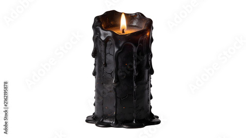 Dark Melting Halloween Candle with Flame Isolated PNG