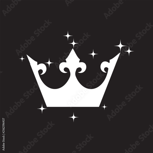 Quadro su tela Elegant royal crown icon featuring sparkling stars and a refined flat silhouette design isolated on black background