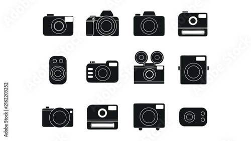 Set of twelve black silhouette icons featuring various suburban houses and victorian mansions.
