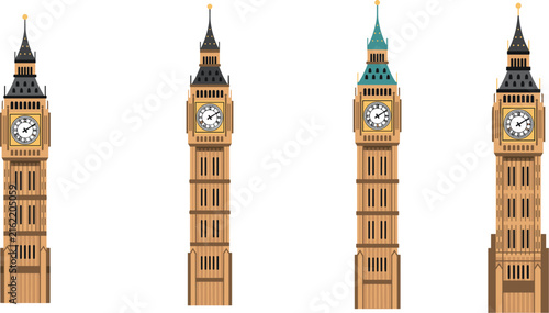 фотографія London Big Ben Elizabeth Tower Clock Vector Illustration Set Featuring Various A