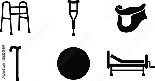 Принти на полотні Silhouette icon set of medical rehabilitation equipment including walker crutch
