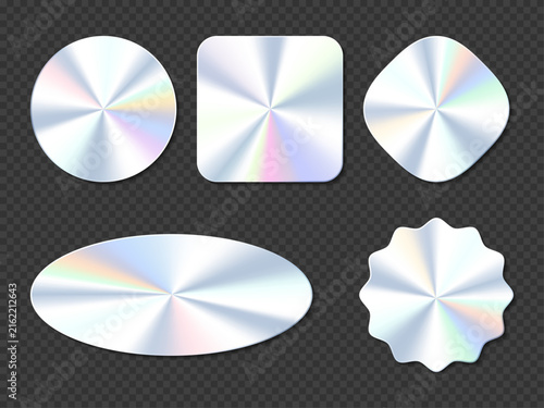 Iridescent metallic shapes on transparent background with holographic effect for design elements