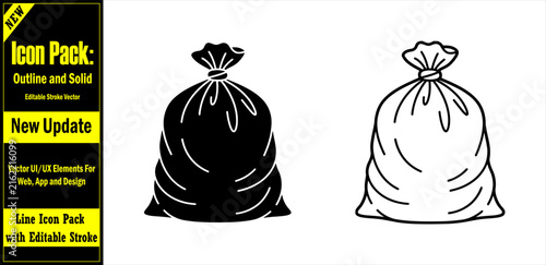 Trash bag outline and solid icon pack editable stroke vector line collection for waste disposal designs. Modern Outline Icon Vector