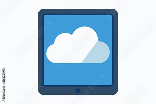 Modern tablet displaying cloud computing icon on vibrant blue gradient screen for digital technology concept