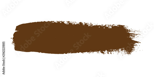 A single brush stroke of deep brown paint creates a bold, textured mark.