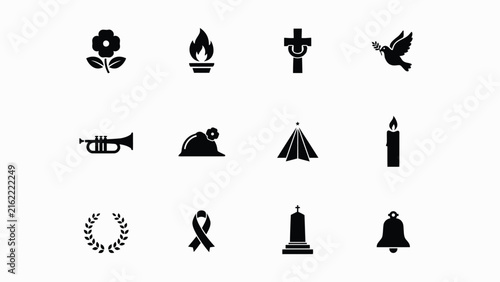 Obraz na plátně Minimalist black icon set with high contrast grid fourteen distinct black icons