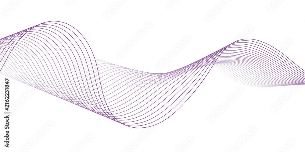 Fototapeta premium Minimal Purple Flowing Wave Lines on White Background for Modern Technology and Design