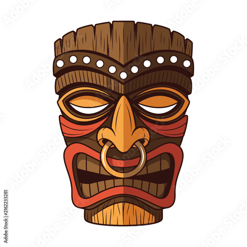Traditional Tiki Mask Wooden Carving Art.