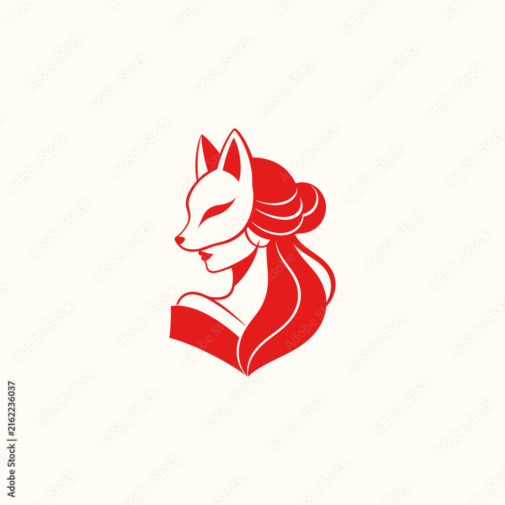 Fototapeta premium Kitsune Mask Lady Logo