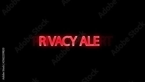 Privacy alert warning message glows in red neon typography against a black background.