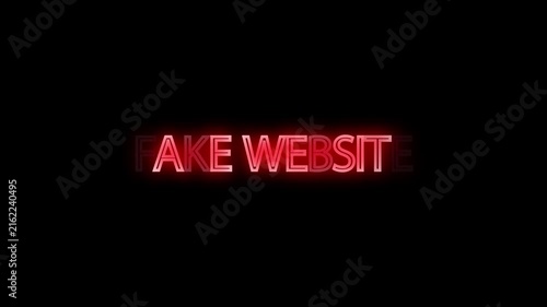 Fake website glowing neon text displays internet phishing threat concept on dark background.