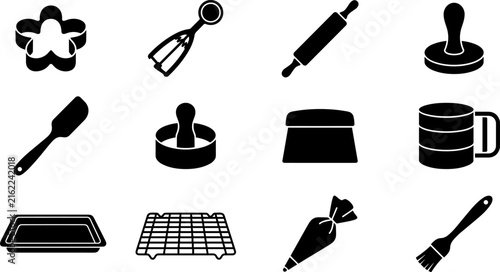 Fotografía Baking utensils and pastry prep tools vector set featuring cookie cutter, rollin