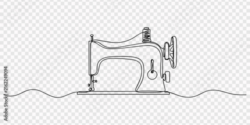 Continuous single line drawing of a vintage sewing machine