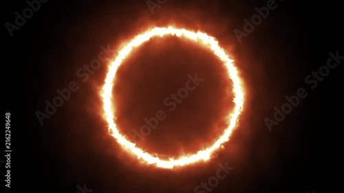 Fiery ring of fire portal motion graphics video loop isolated on black background