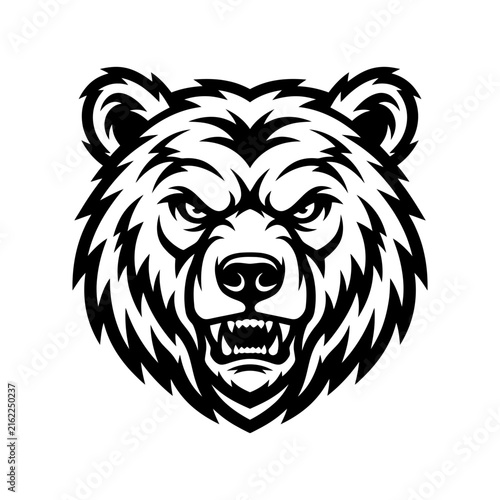 Fierce roaring grizzly bear head mascot logo.