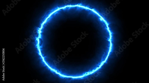 Glowing blue electric energy ring portal motion graphics video loop isolated on black background