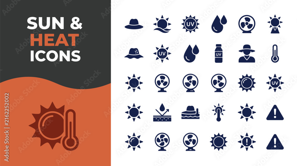 Fototapeta premium Collection of sun and heat protection vector icons for design