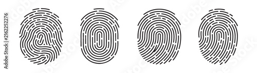 Bild auf Leinwand Set of four unique black line fingerprint patterns for biometric identification security concept