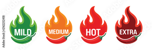 spicy chili pepper hot fire flame icons for mild medium and extra hot food levels
