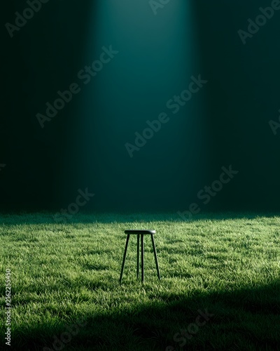 Stool in Grass under Spotlight