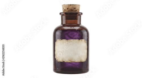 Fotografie Potion bottle with cork stopper and purple magic smoke