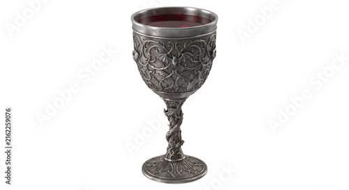Bild auf Leinwand Gothic metal goblet filled with dark red wine
