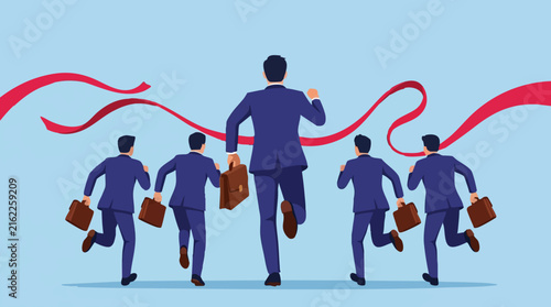 Foto Businessmen running a corporate race with briefcases, striving for success