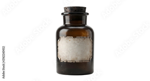Cuadro en lienzo Vintage amber glass apothecary bottle with blank paper label and cork
