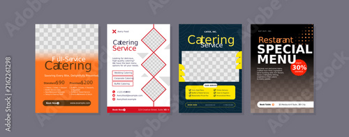 Flat Catering and Restaurant Social Media Flyer Template Set