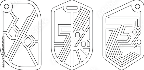 Abstract Geometric Shield Outline Badge Collection with Modern Line Art Design