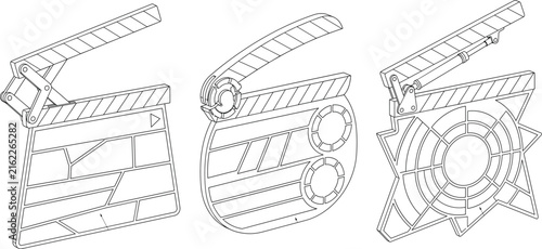 Movie Clapperboard Outline Illustration Collection for Film Production and Cinema Projects