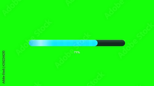Blue progress loading bar animation on chroma key green screen.