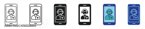 Online medical support icon set, telemedicine helpline smartphone symbol, vector illustration