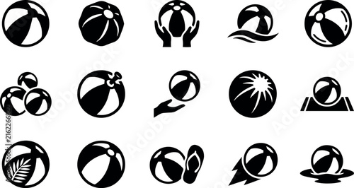 Beach Ball Icon Set for Summer Vacation and Pool Party Flat Vector Isolated on Transparent Background